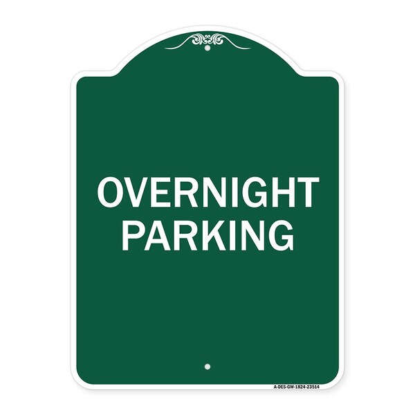 Designer Series Sign-Overnight Parking, Green & White Aluminum Sign, 18" x 24", GW-1824-23514